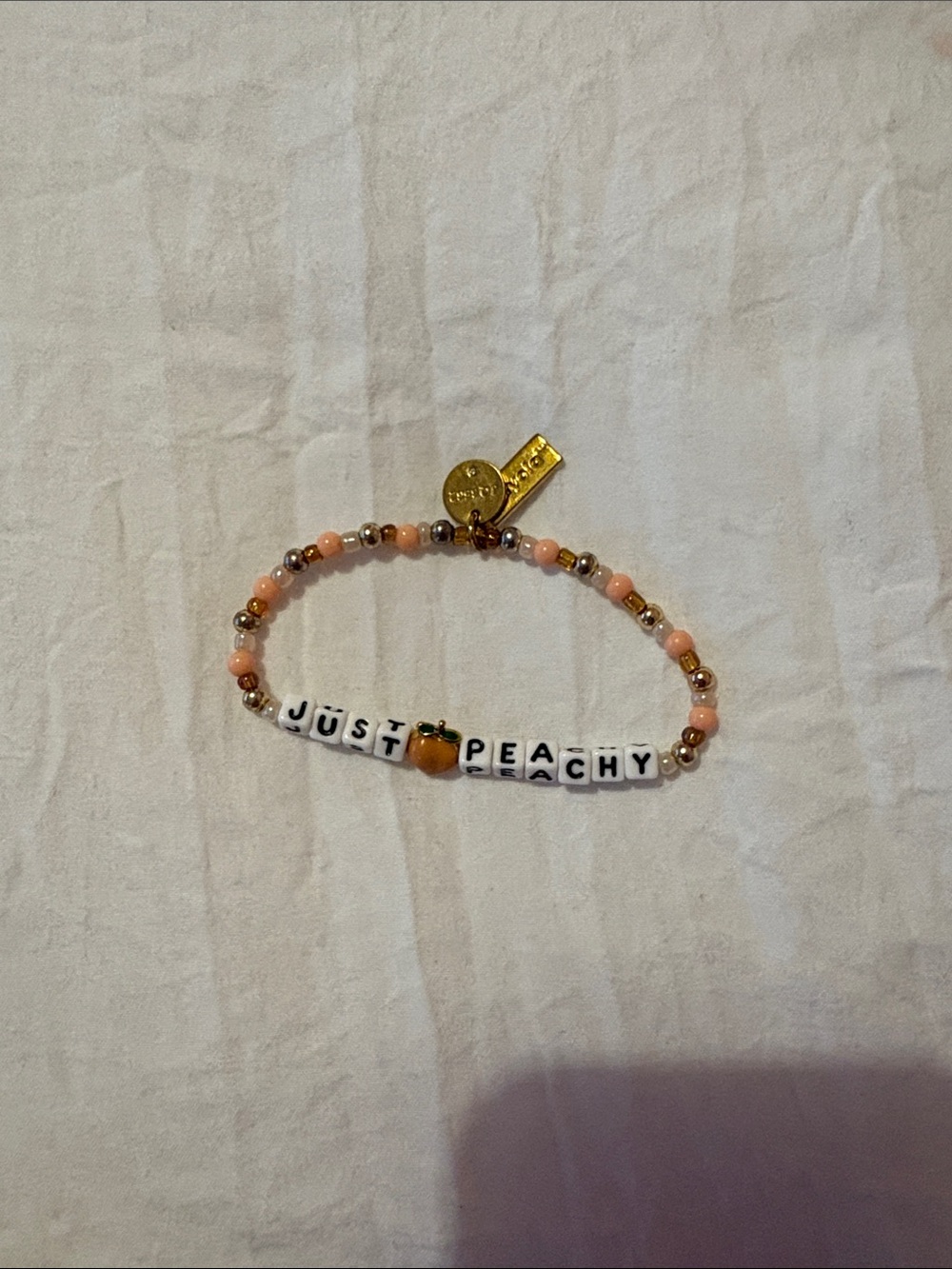 Just Peachy Stretch Bracelet with Peach Beads - Gold Accent